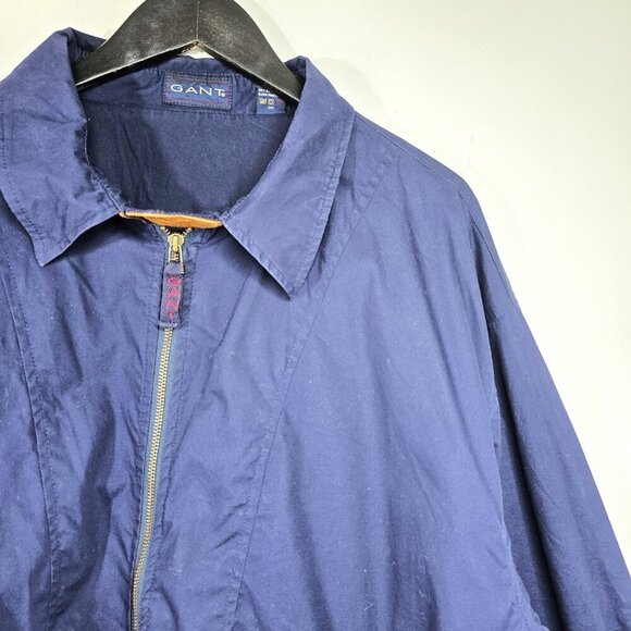 Vintage GANT NAvy Blue HArrington Leather Accent Bomber Varsity Zip Up Jacket - Picture 3 of 12